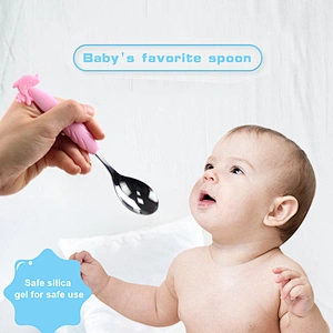 Unique design silicone feeding spoon cutlery set baby fork