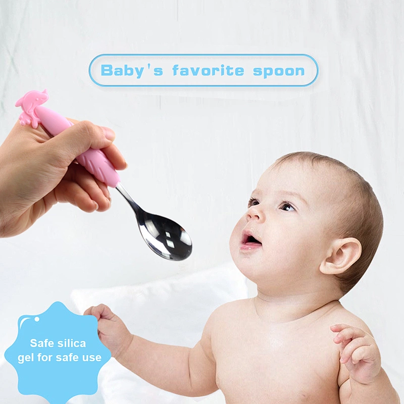 Unique design silicone feeding spoon cutlery set baby fork
