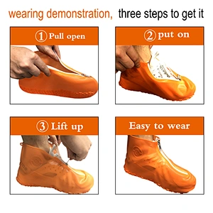 Reusable Silicone Waterproof Shoe Covers, Silicone Shoe Covers with Zipper No-Slip Silicone Rubber Shoe Protectors