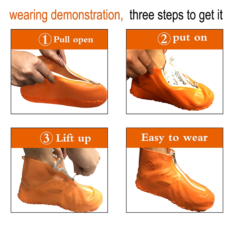 Reusable Silicone Waterproof Shoe Covers, Silicone Shoe Covers with Zipper No-Slip Silicone Rubber Shoe Protectors
