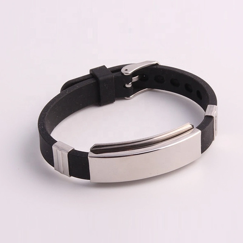 Mens's Rubber Bangle Bracelet Jewelry Titanium Steel Rubber Black 22CM Length Adjustable