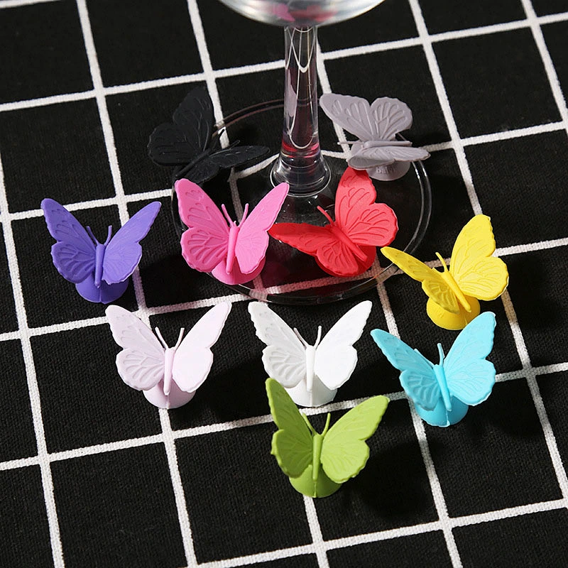 Butterfly Shape 10pcs Silicone Wine Glass Identifier Reusable Glass Markers