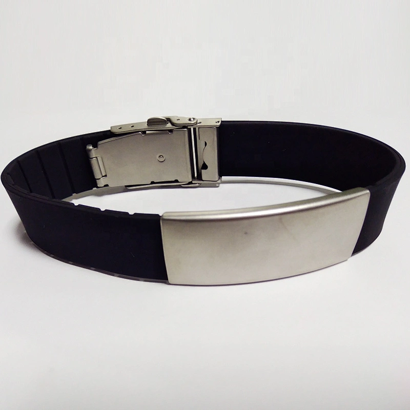 Free Engraving Black Stainless Steel Silicone Belt Buckle Adjustable Medical Alert Band ID Bracelets