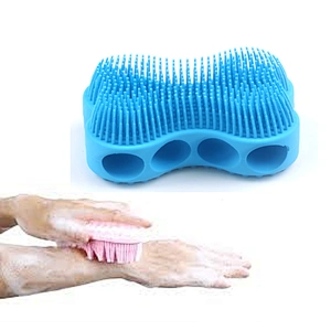 Amazon Product Anti Bacteria Silicone Bath Sponge Handle Blue OEM Baby Scrubber
