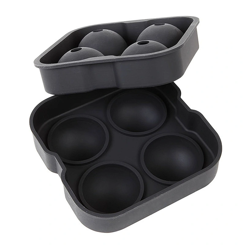 Ice Ball Maker Mold - Black Flexible Silicone Ice Tray - Molds 4 X 4.5cm Round Ice Ball Spheres