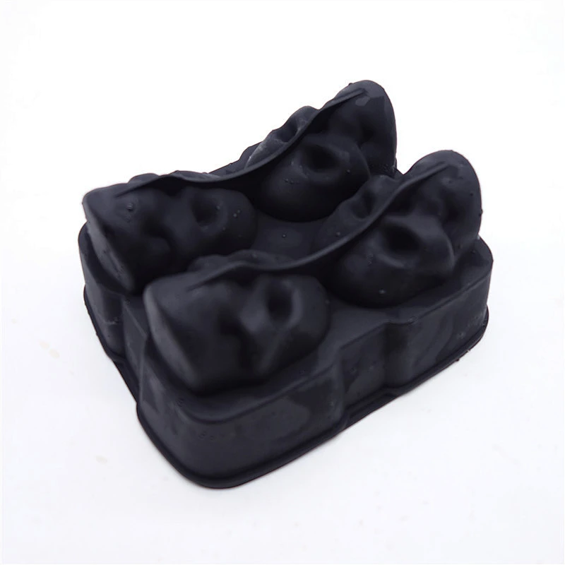 Flexible Silicone Ice Cube Mold Tray  for 3D Skull Makes Four Giant Skulls Round Ice Cube Maker Black