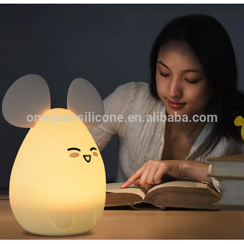 Portable Cute mouse Silicone LED Night Light, Touch Sensor Beside LED Table Lamp, Rechargeable Night lamp