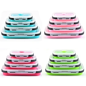Silicon Lunch Box Collapsible Storage with Food Grade Silicon Snap Click Closure