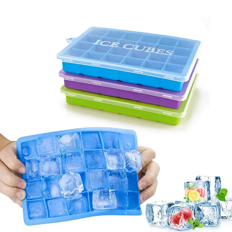 Silicone Ice Making Box Cake Mold 24 Cavity Ice Cube Tray with Lid Eco Friendly Square DIY Ice Block Mould