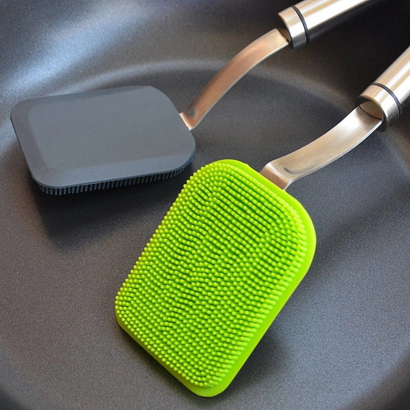 BPA Free Silicone Pot Brush with Long Handle Kitchen Dish Washing Brush