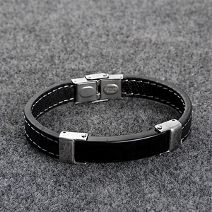 Wholesale stainless steel blanks charm PU leather bracelet
