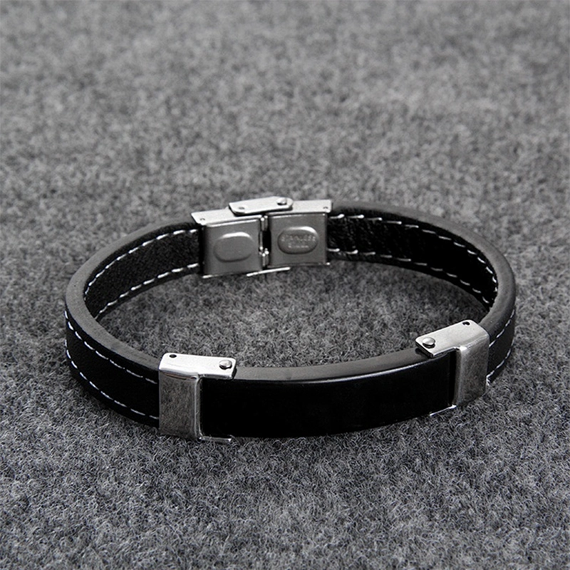 Wholesale stainless steel blanks charm PU leather bracelet