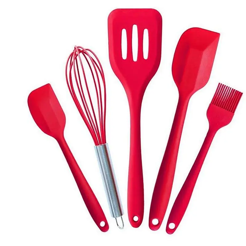 Colorful silicone cooking tool set stainless steel handle cooking utensils