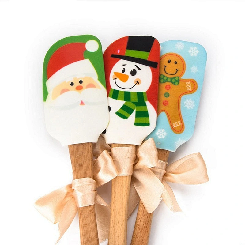 Christmas Silicone Food Grade BPA FREE FDA  Cake Tools Spatula With Wooden Handle
