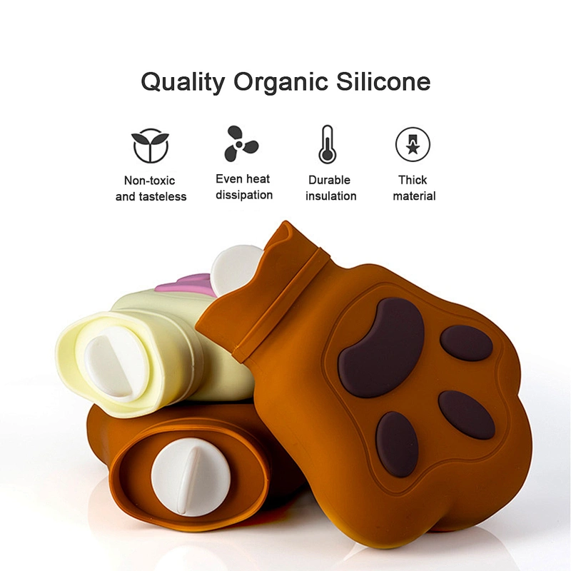 Cute Hot Water Bag, BPA Free Soft Silicone Hot & Cold Water Bottle(Colorful Bear Paw)