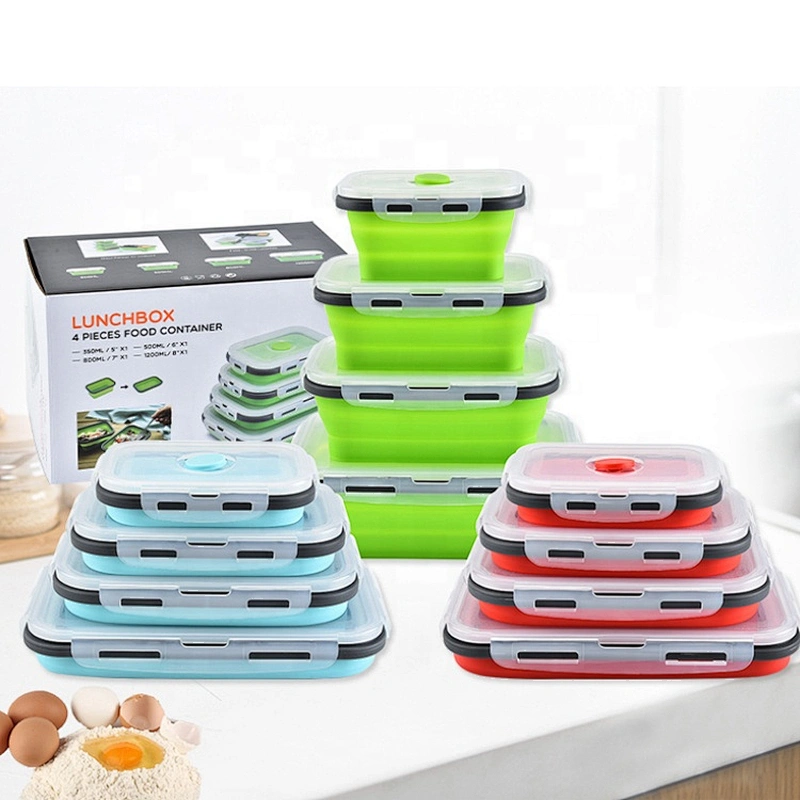 4Pcs set Food grade Silicone Food Storage Container Lunch Box