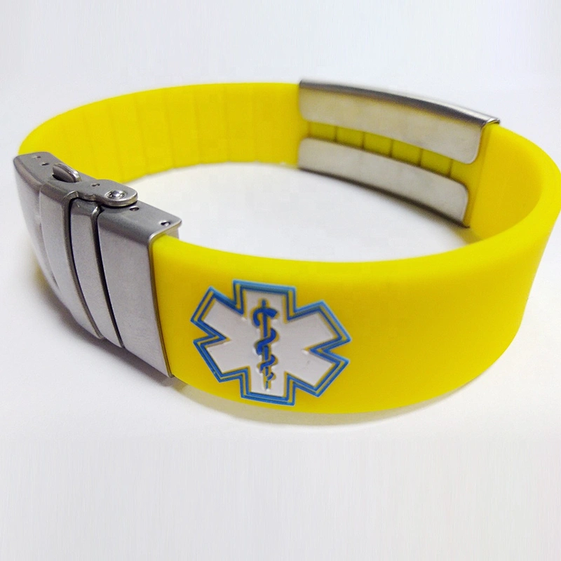 Free Engraving Black Stainless Steel Silicone Belt Buckle Adjustable Medical Alert Band ID Bracelets
