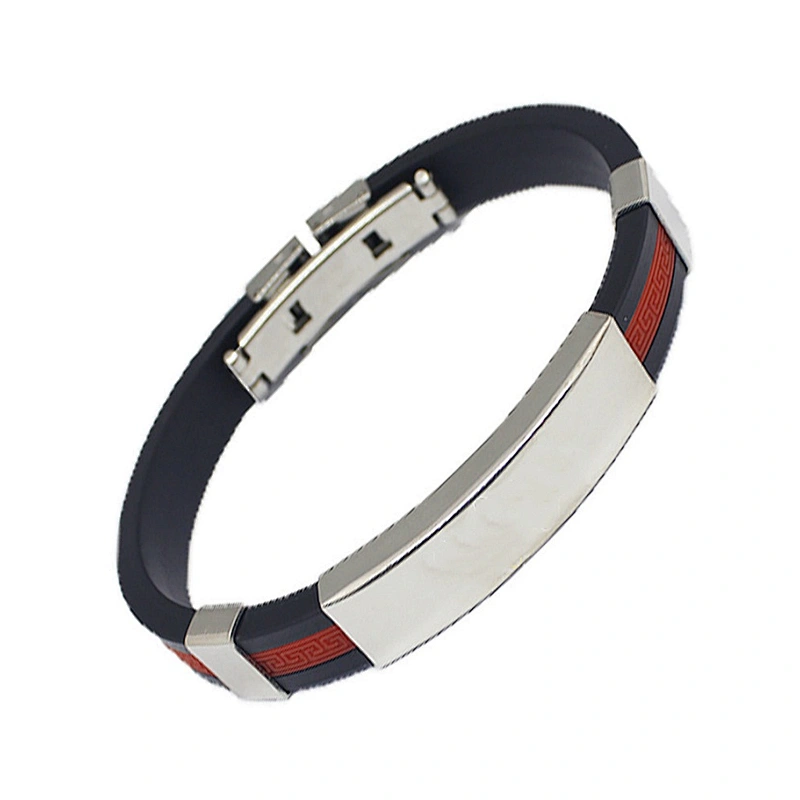 Wholesale Fashion Basketball  Wristband Stainless Steel Clasp Adjustable Rubber Bracelet for man