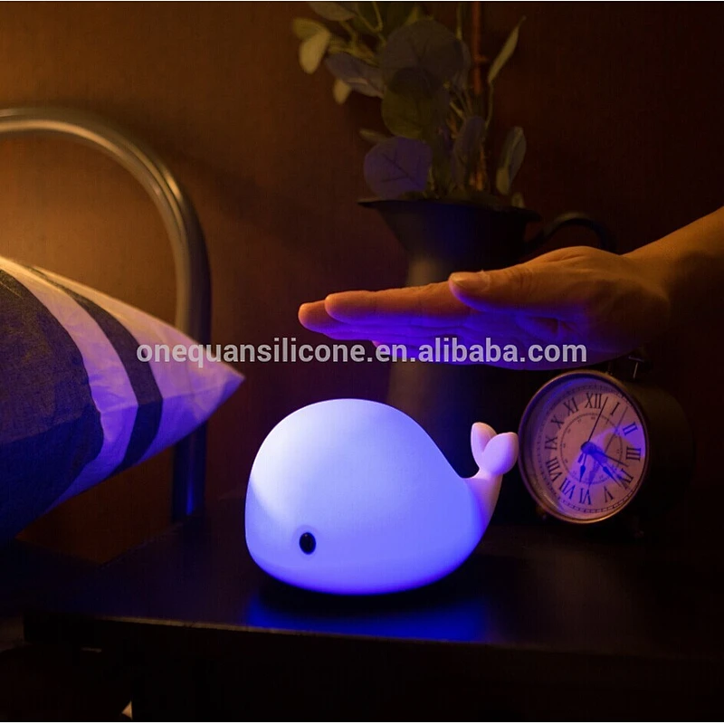 Factory LED Colorful Silicone Little whale Night Light for Children Kids Baby Bedside Lamp