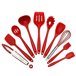 Silicone Household Non-Stick Spoon Spatula Red Cooking Utensils Set silicone 10 piece