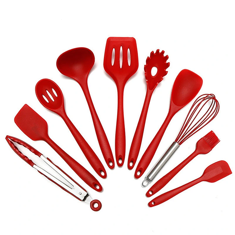 Silicone Household Non-Stick Spoon Spatula Red Cooking Utensils Set silicone 10 piece