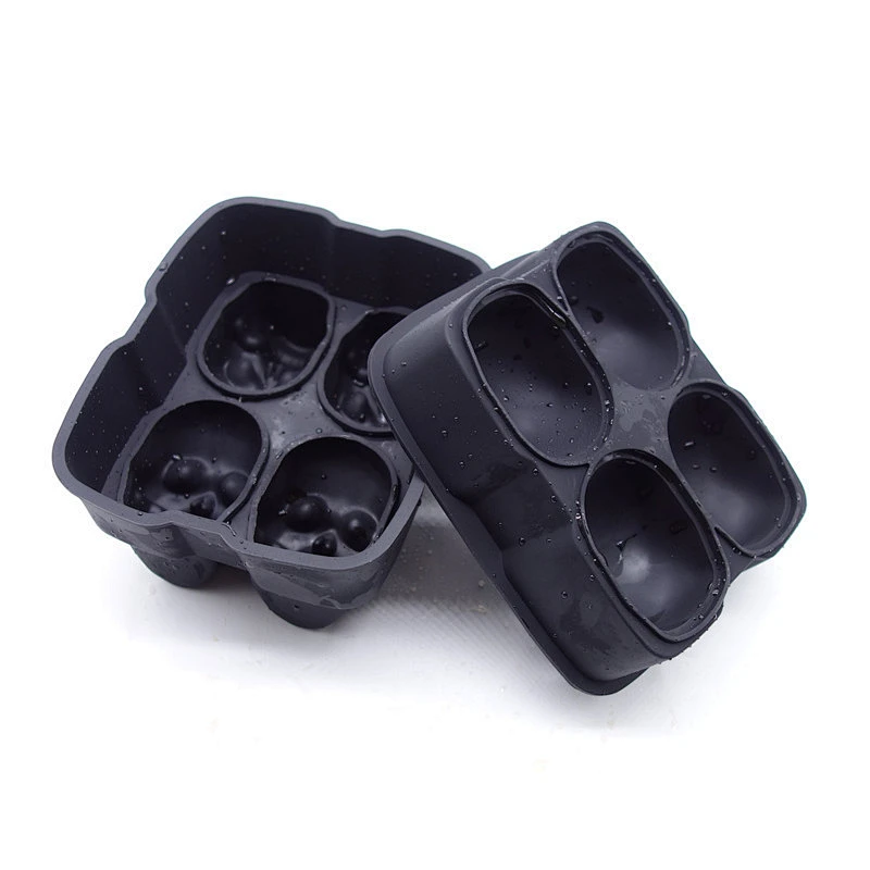 Flexible Silicone Ice Cube Mold Tray  for 3D Skull Makes Four Giant Skulls Round Ice Cube Maker Black