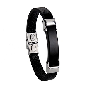Wholesale stainless steel blanks charm PU leather bracelet
