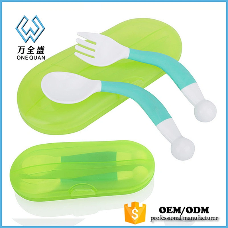 Factory sell 100% food grade silicone fork and spoon baby feeding tools set