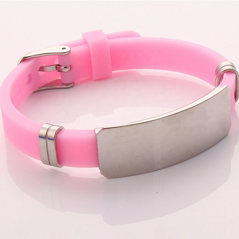 Wholesale Adjustable Silicone ID Bracelets with stainless steel