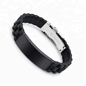 Waterproof Black Skinny Sport Fitness Safety ID Bracelet Hypo-allergenic Silicone with Engraving