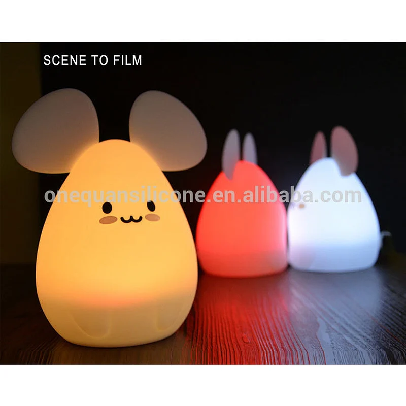 Portable Cute mouse Silicone LED Night Light, Touch Sensor Beside LED Table Lamp, Rechargeable Night lamp