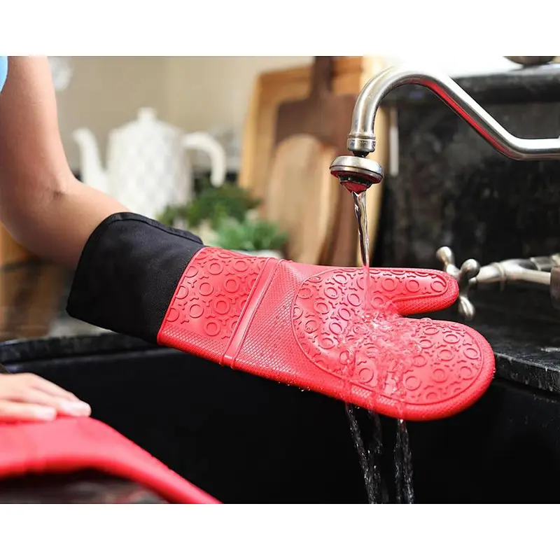 FDA Silicone Gloves Antiskid Slip Heat Resistant Double Oven Mitts