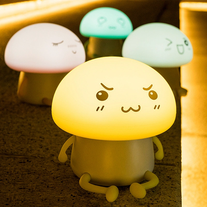 Novelty Silicon Emoji Mushroom Led Touch Nightlight Battery Sensitive Cute Desk Room Lamp for Baby