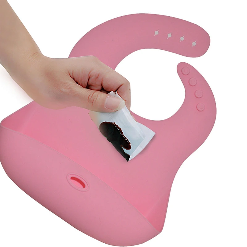 Waterproof Silicone Baby Bib BPA Free Soft  with Food Catcher White Kids Feeding Easily Wipe Clean Food Grade Kids Bib