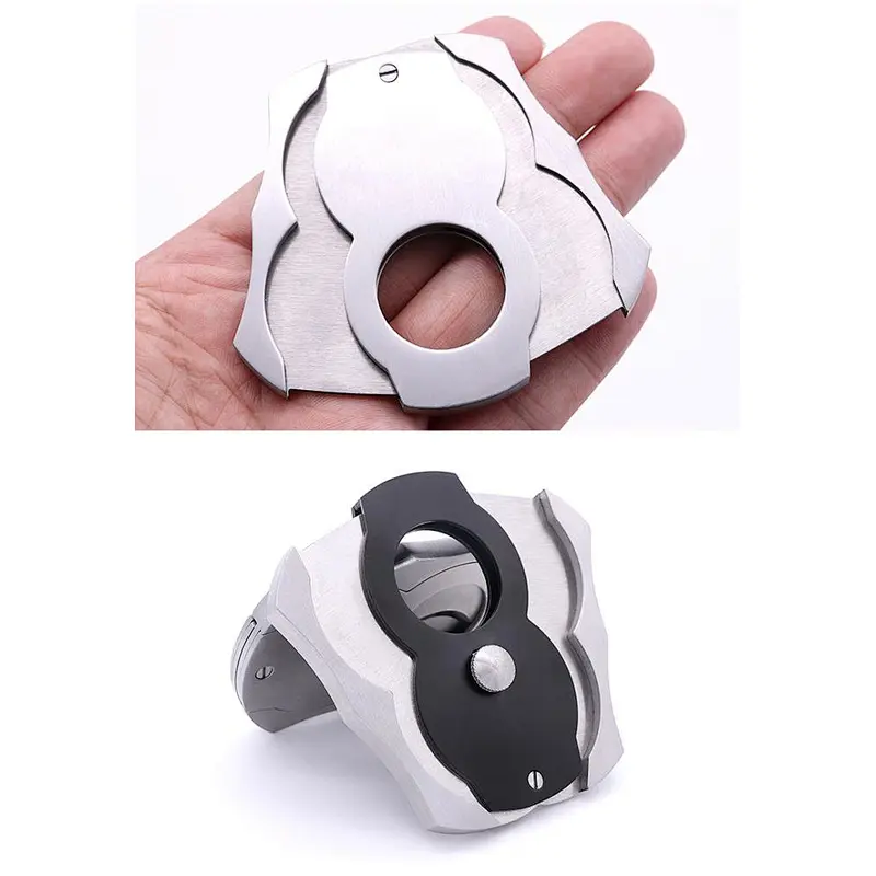 High Quality Metal Cigar Cutter Luxury Fashion Stainless Steel Cigar Cutter Curve Shape Small Portable Sliding Cutting Cutter