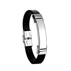 Wholesale stainless steel blanks charm PU leather bracelet