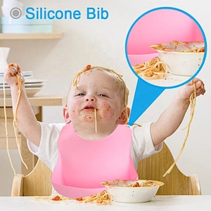 Soft Silicone Feeding Bib - Waterproof Adjustable Snaps Baby Bibs For Infants And Toddlers With Food Catcher Pocket