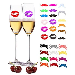 Mustache Shape 6pcs Silicone Wine Glass Identifier Reusable Glass Markers