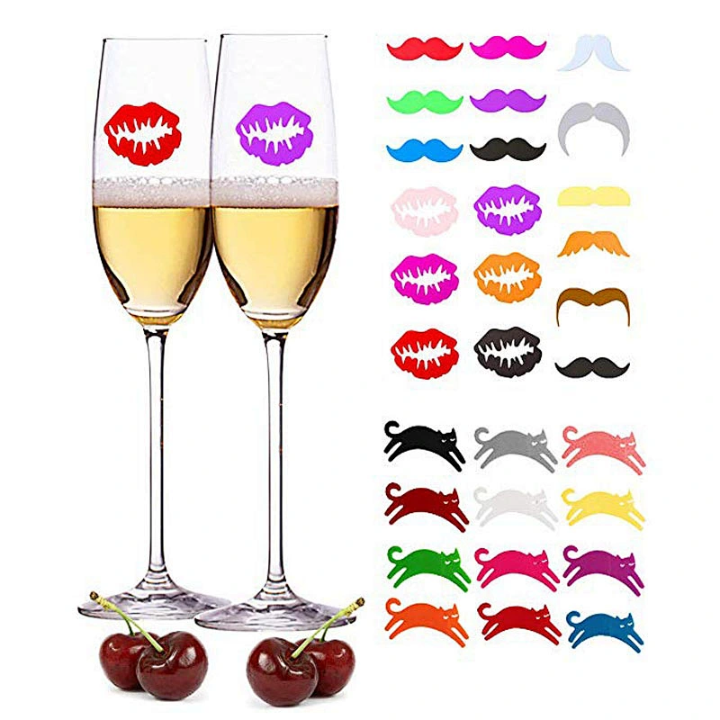 Mustache Shape 6pcs Silicone Wine Glass Identifier Reusable Glass Markers
