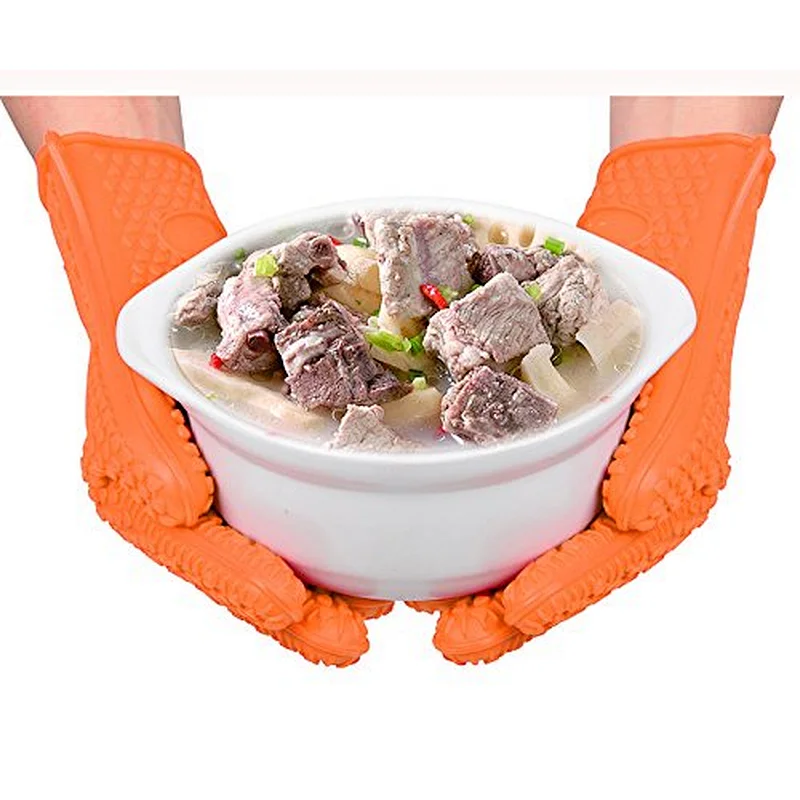 27.5X17.5 cm Long Food Grade Silicone Heat-resistant Oven Mitts Cooking, BBQ, Grill, Baking Gloves