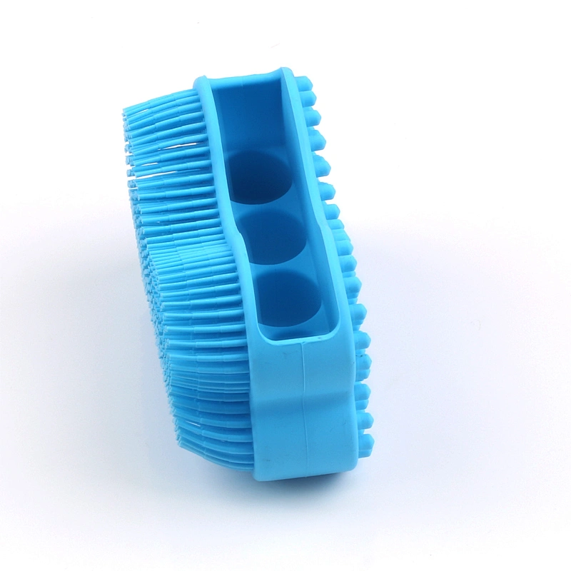 Amazon Product Anti Bacteria Silicone Bath Sponge Handle Blue OEM Baby Scrubber