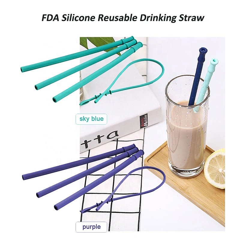 Wholesale Pink Portable Folding Collapsible Straw With Case, Silicone Straws Cleaner For Kids