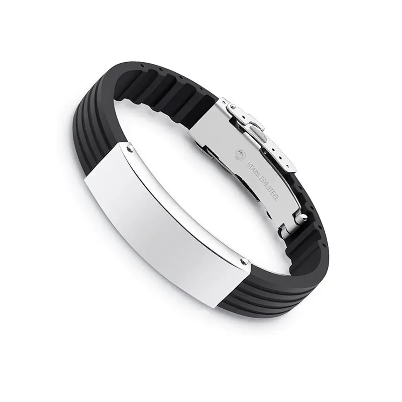 sports silicone metal wristband/International medi alert jewary with metal
