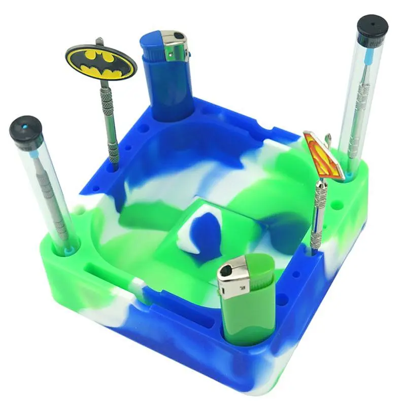 12.5x12.5 cm Heat Resistant Custom Printed Multi Color Silicone Cigarette Ashtray with Bar Logo