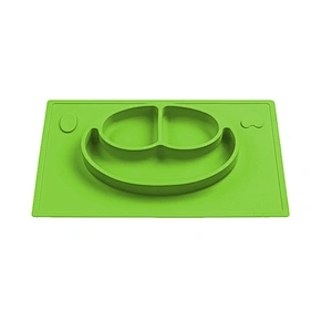 Round silicone one-piece placemat and smiley face compartment plate for infant food supplement