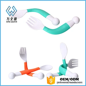 Factory sell 100% food grade silicone fork and spoon baby feeding tools set