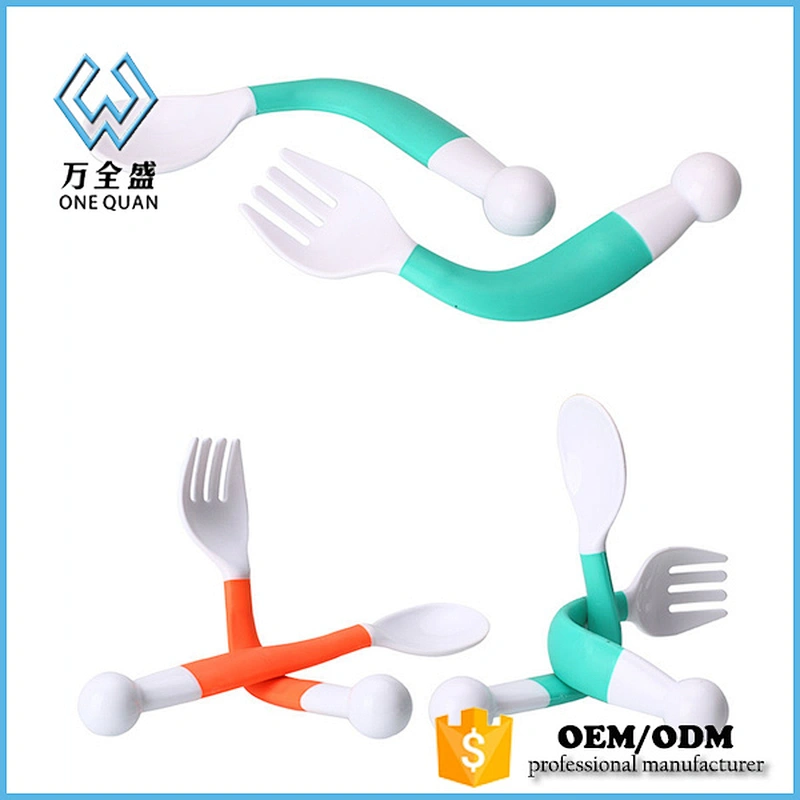 Factory sell 100% food grade silicone fork and spoon baby feeding tools set