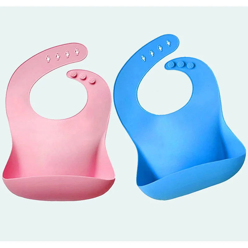 Soft Silicone Feeding Bib - Waterproof Adjustable Snaps Baby Bibs For Infants And Toddlers With Food Catcher Pocket