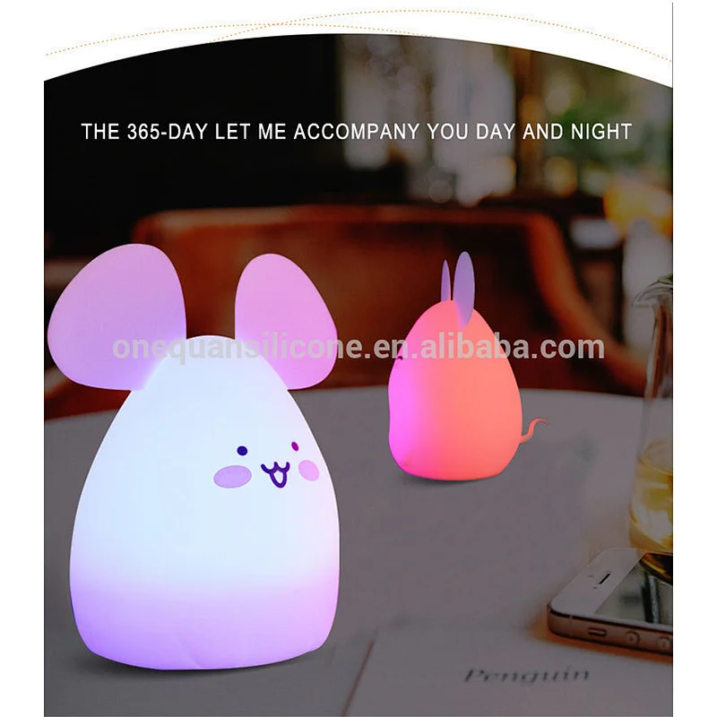 Portable Cute mouse Silicone LED Night Light, Touch Sensor Beside LED Table Lamp, Rechargeable Night lamp