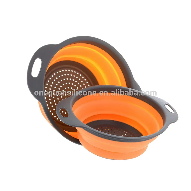 Space saving collapsible silicone strainer rubber colander kitchen set promotional gift cheap wholesale price